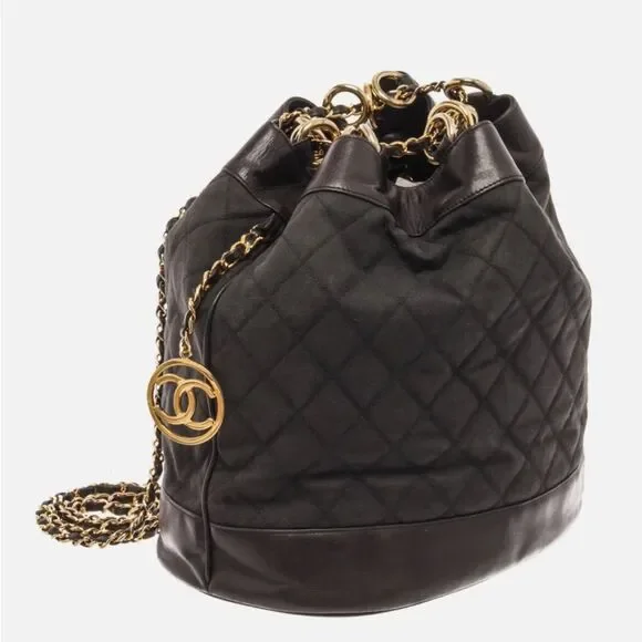 Chanel Black Canvas CC Chain Bucket Bag, Rare Vintage, Made in Italy - Picture 15 of 15